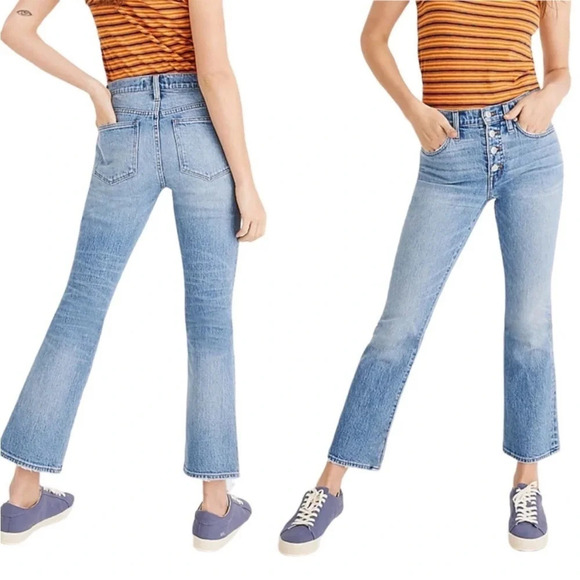 Madewell Cali Demi Button Fly Boot Cut Jeans Size 26 Light Blue - Picture 1 of 7